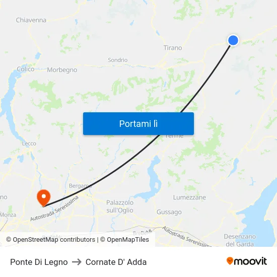 Ponte Di Legno to Cornate D' Adda map