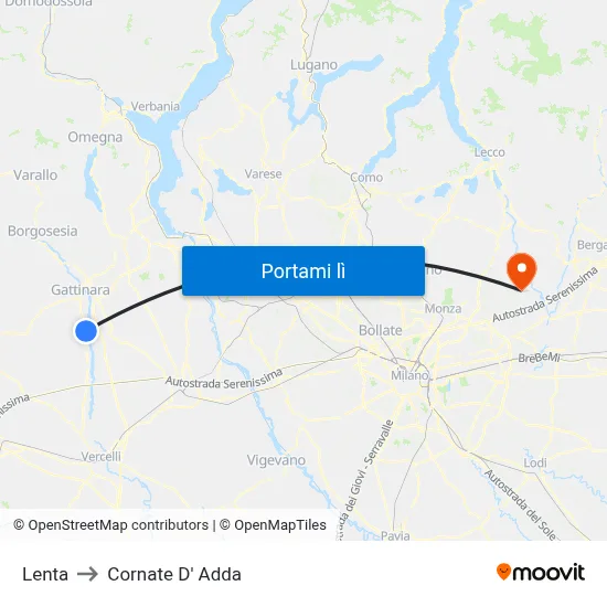 Lenta to Cornate D' Adda map