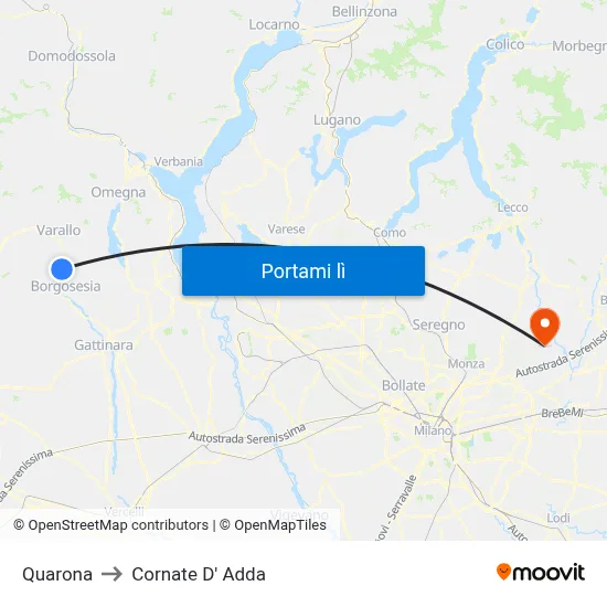 Quarona to Cornate D' Adda map