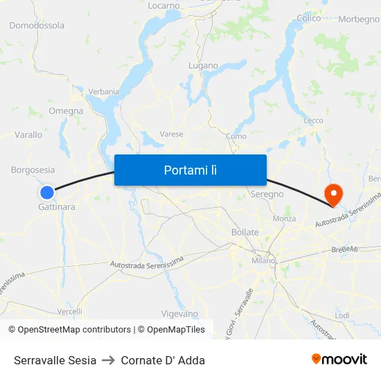 Serravalle Sesia to Cornate D' Adda map