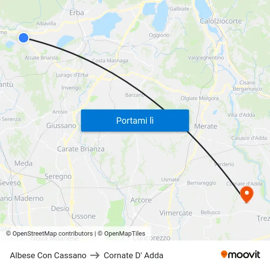 Albese Con Cassano to Cornate D' Adda map