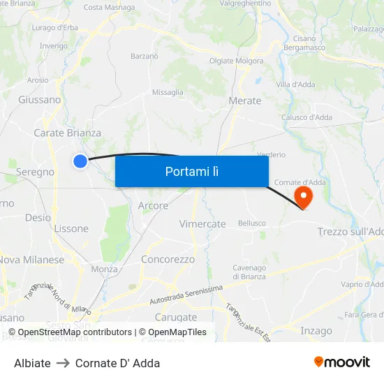 Albiate to Cornate D' Adda map