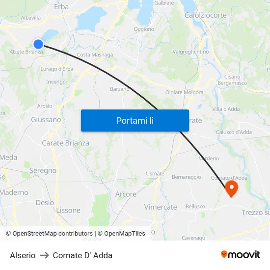 Alserio to Cornate D' Adda map