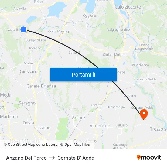 Anzano Del Parco to Cornate D' Adda map