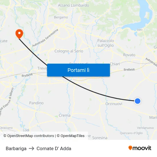 Barbariga to Cornate D' Adda map