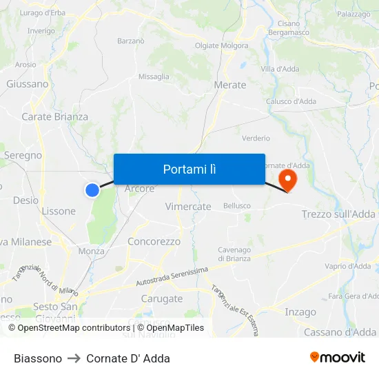 Biassono to Cornate D' Adda map