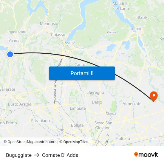 Buguggiate to Cornate D' Adda map