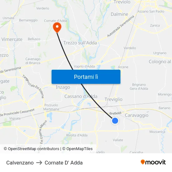 Calvenzano to Cornate D' Adda map