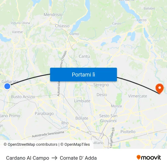 Cardano Al Campo to Cornate D' Adda map