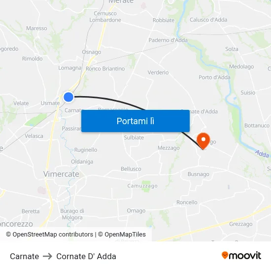 Carnate to Cornate D' Adda map