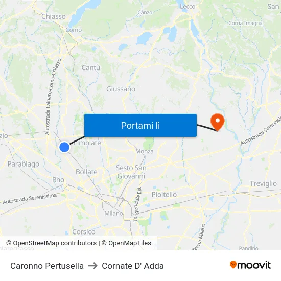 Caronno Pertusella to Cornate D' Adda map