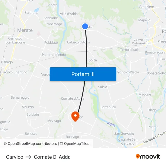 Carvico to Cornate D' Adda map