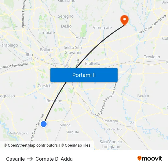 Casarile to Cornate D' Adda map