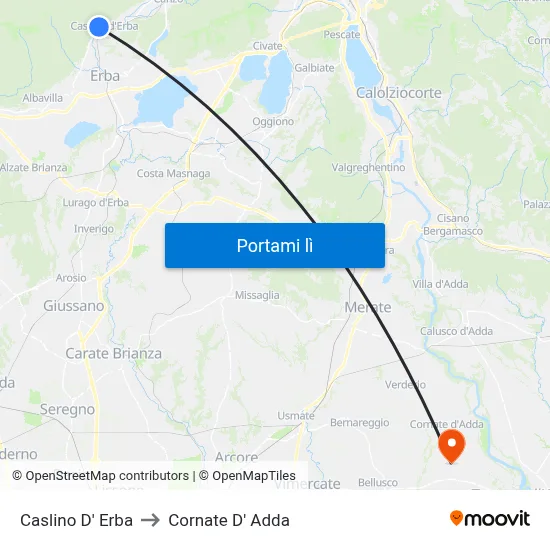 Caslino D' Erba to Cornate D' Adda map