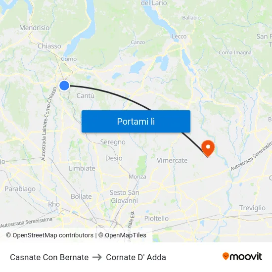Casnate Con Bernate to Cornate D' Adda map