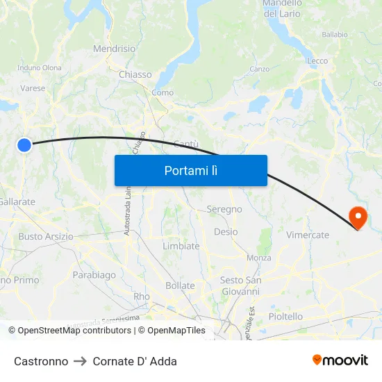 Castronno to Cornate D' Adda map