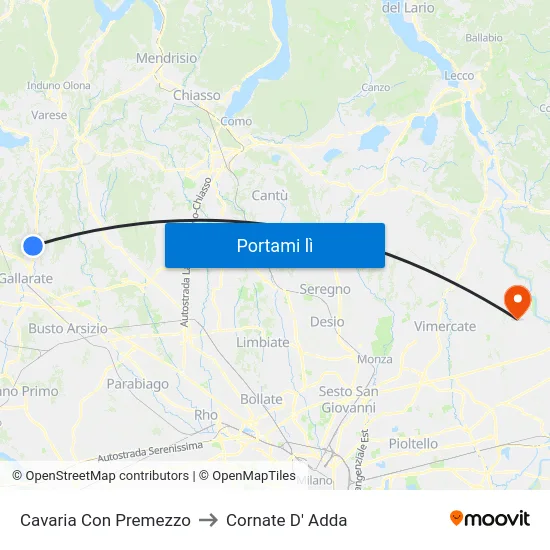 Cavaria Con Premezzo to Cornate D' Adda map