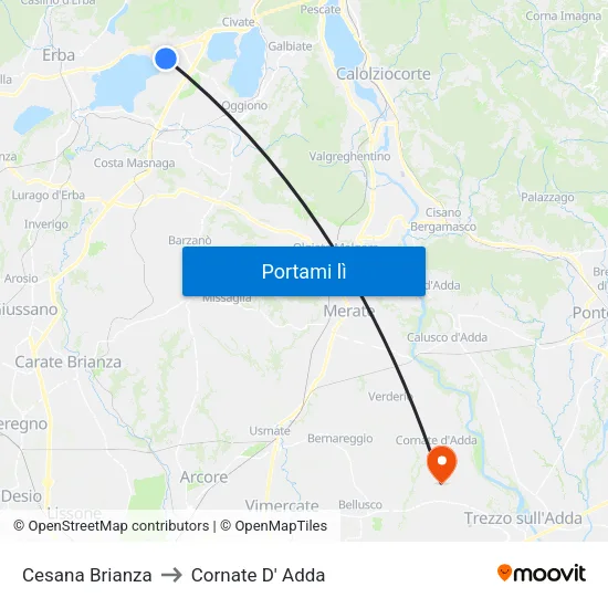 Cesana Brianza to Cornate D' Adda map