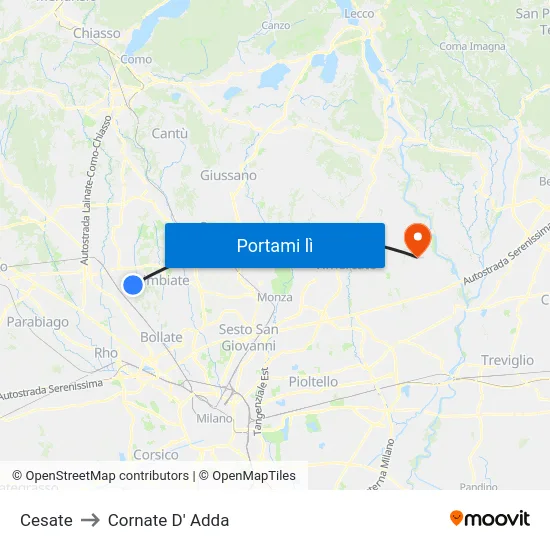 Cesate to Cornate D' Adda map