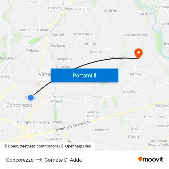 Concorezzo to Cornate D' Adda map