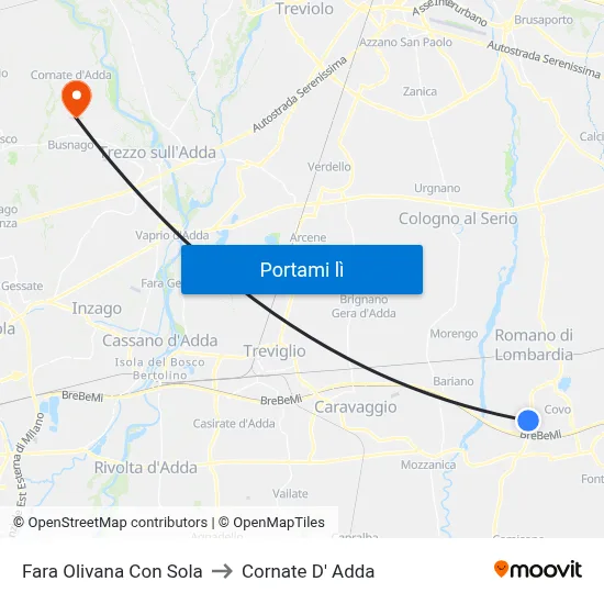 Fara Olivana Con Sola to Cornate D' Adda map