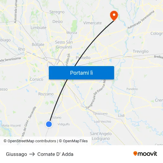 Giussago to Cornate D' Adda map