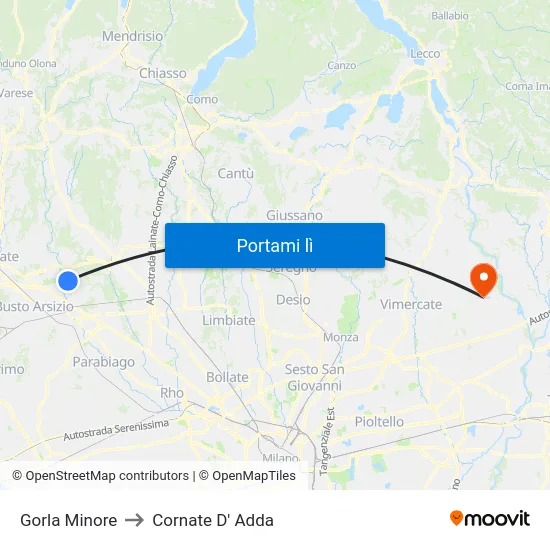 Gorla Minore to Cornate D' Adda map