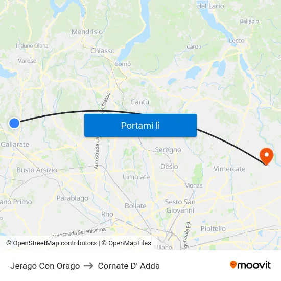 Jerago Con Orago to Cornate D' Adda map