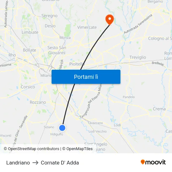 Landriano to Cornate D' Adda map