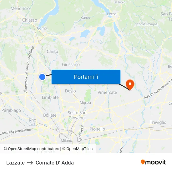 Lazzate to Cornate D' Adda map