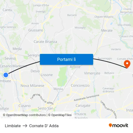 Limbiate to Cornate D' Adda map