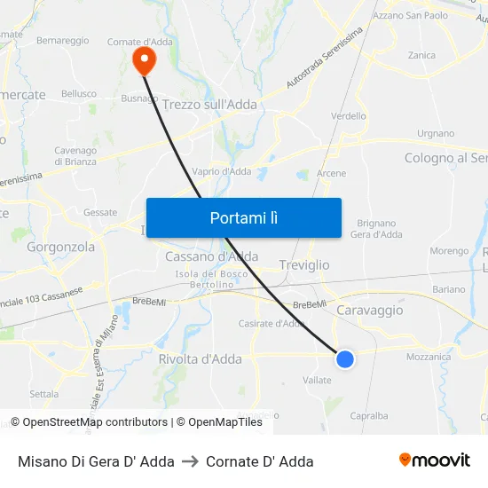 Misano Di Gera D' Adda to Cornate D' Adda map