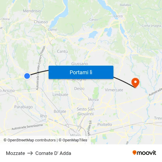 Mozzate to Cornate D' Adda map
