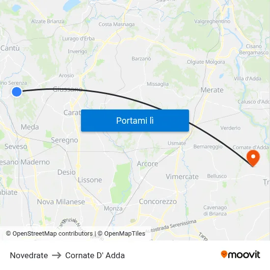 Novedrate to Cornate D' Adda map