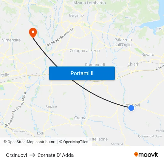 Orzinuovi to Cornate D' Adda map