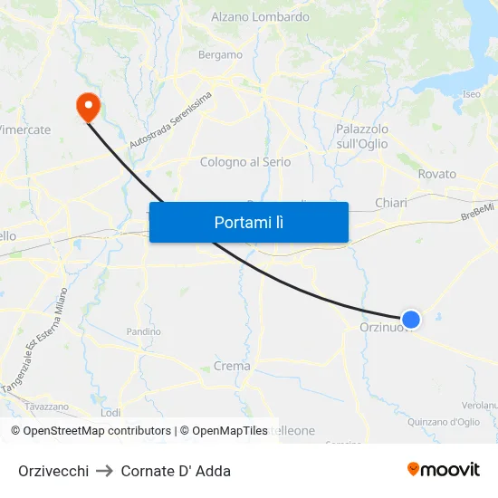 Orzivecchi to Cornate D' Adda map