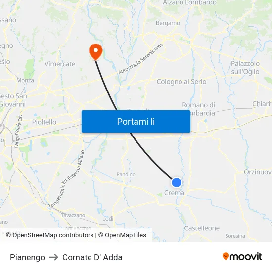 Pianengo to Cornate D' Adda map