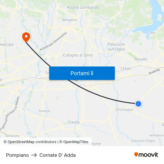 Pompiano to Cornate D' Adda map