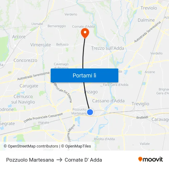 Pozzuolo Martesana to Cornate D' Adda map