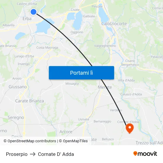 Proserpio to Cornate D' Adda map