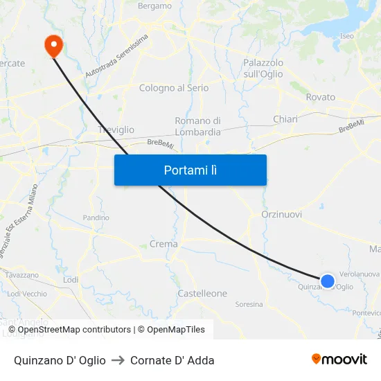 Quinzano D' Oglio to Cornate D' Adda map