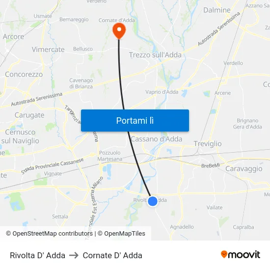 Rivolta D' Adda to Cornate D' Adda map