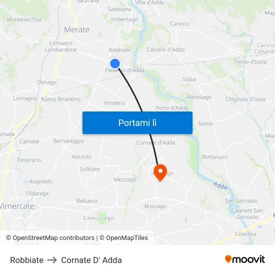 Robbiate to Cornate D' Adda map