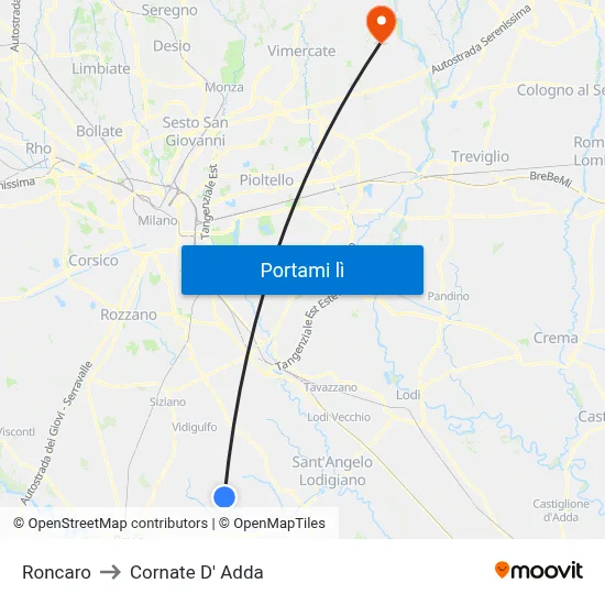 Roncaro to Cornate D' Adda map