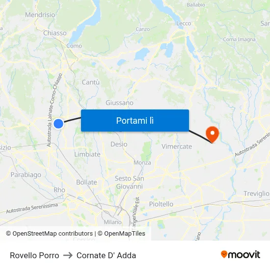 Rovello Porro to Cornate D' Adda map