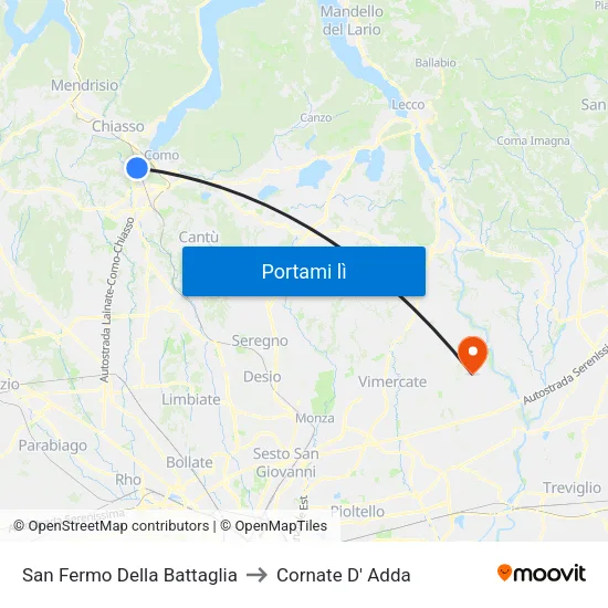 San Fermo Della Battaglia to Cornate D' Adda map