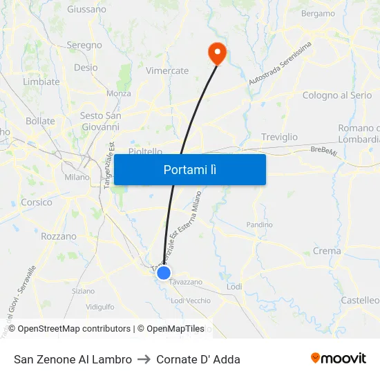 San Zenone Al Lambro to Cornate D' Adda map