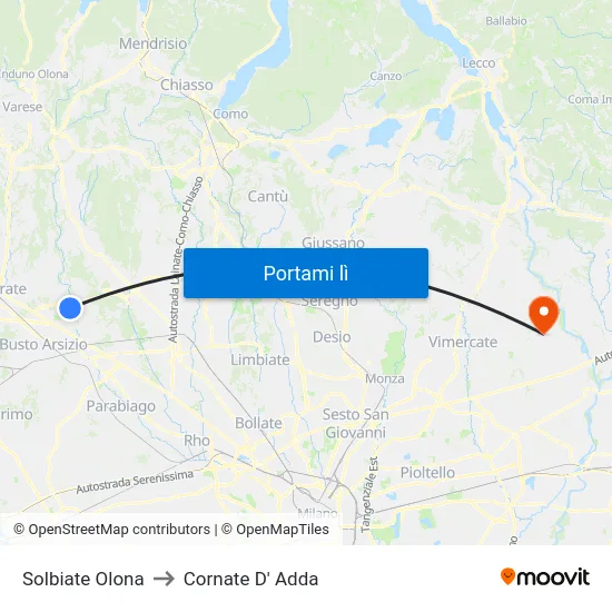 Solbiate Olona to Cornate D' Adda map