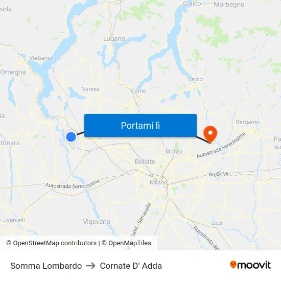 Somma Lombardo to Cornate D' Adda map