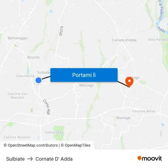 Sulbiate to Cornate D' Adda map